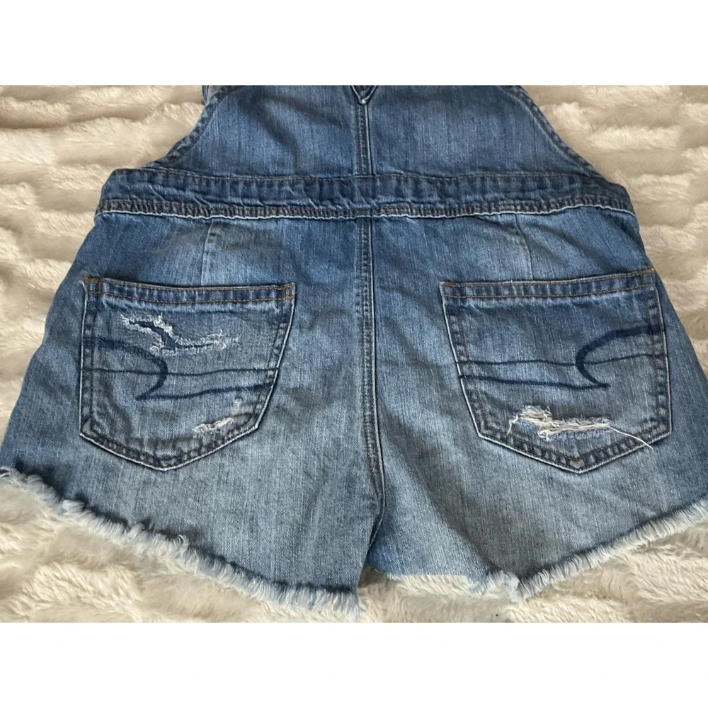 American‎ Eagle Women's Size XS Denim  Short Alls Overalls Distressed Raw Hem